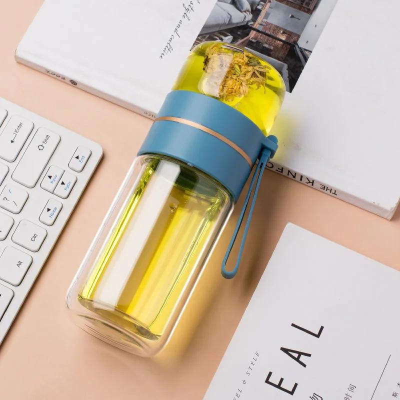 Creative Glass Thermos Mug 400ml Water Bottle Men and Women Portable Vacuum Flask Cup Teacup with Filter Business Gifts