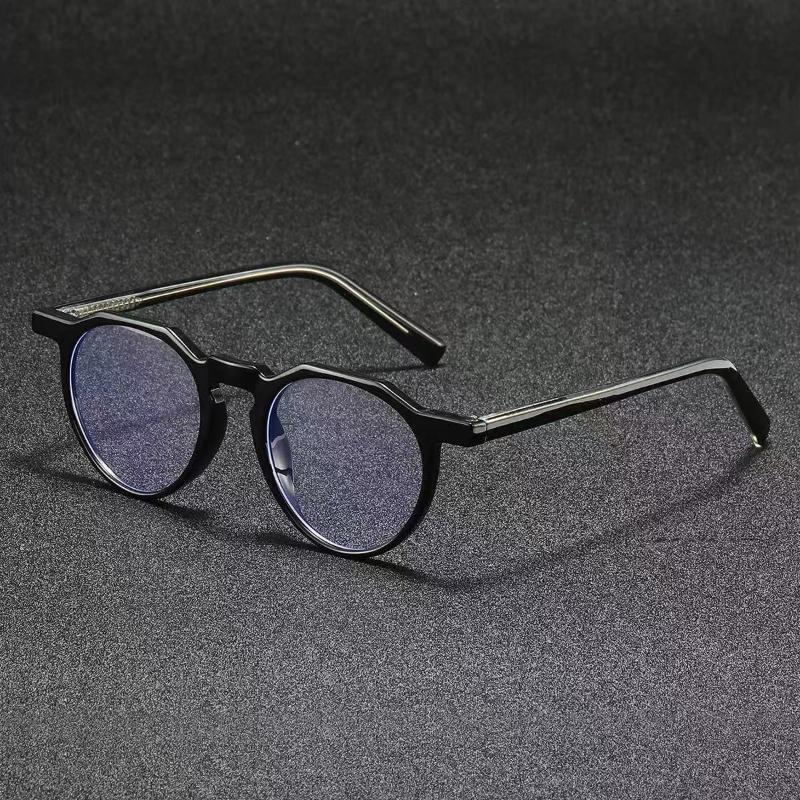 TR90 Frame Plug-in Anti Blue Light Glasses European and American Minimalist and High-end Round Frame Color Blocked Flat Lens