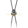 49MD Bear Claw Stone Bolo Tie Western Cowboy Adjustable PU Leather Jewelry Necklace