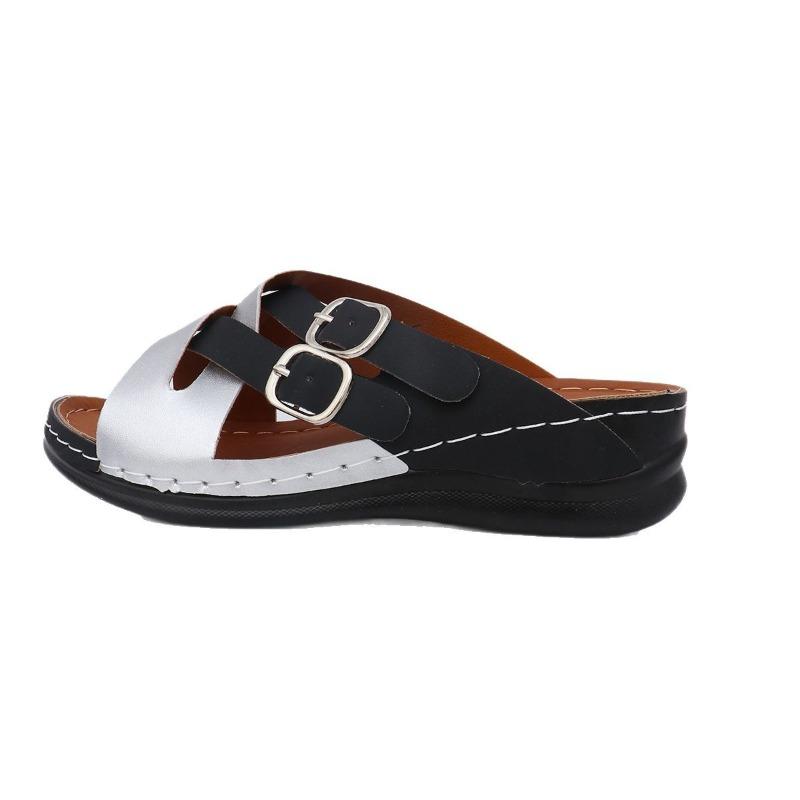 Women’s Colorblock Wedge Open-Toe Platform Slide Sandals