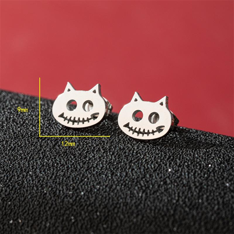 INS Retro Stainless Steel Fish Bone Cat Earrings - Halloween Cartoon Style