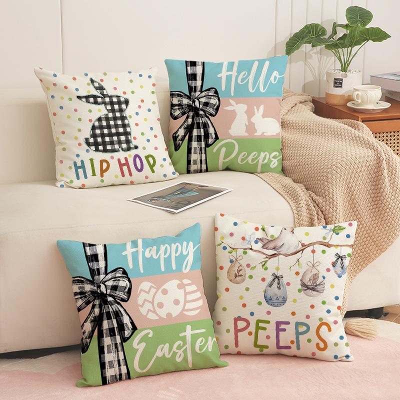 New Polka Dot Cartoon Rabbit Pillow Case Holiday Decoration Easter Pillow Linen Stain-resistant Sofa Pillow