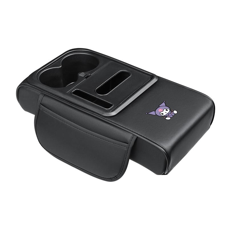 Sanrio Hello Kitty Cinnamoroll Kuromi Mymelody PomPomPurin Pochacco Car Armrest Box Pad With Cup Holder Storage Pocket Hubcap Kuromi