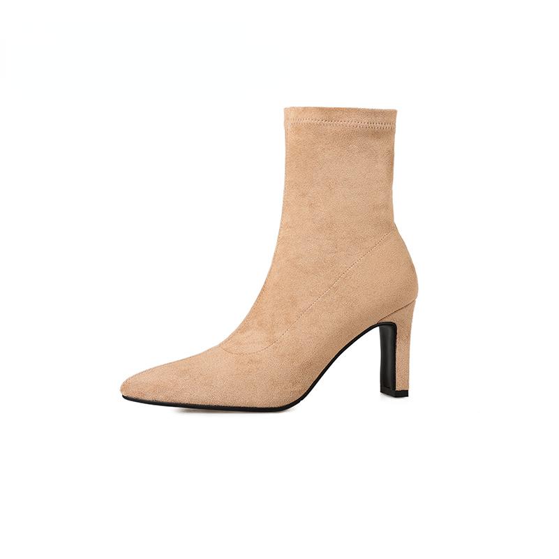 

Meotina/женские ботильоны с острым носком, короткие ботинки на толстом высоком каблуке, лаконичный дизайн, женская модная обувь, зимняя черная абрикосово-коричневая обувь 34 миндальный