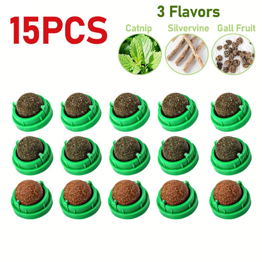 3-30pcs Cat Catnip Toys Cat Rotatable Licking Catnip Wall Ball 3 Flavors Freshen Breath Remove Hair Balls Snacks Pet Supplies