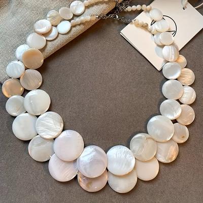 Bohemian Women's Necklace - Fashion Irregular Round Faux Shell Pendant Stylish Elegant Design Autumn Winter Statement Accessory