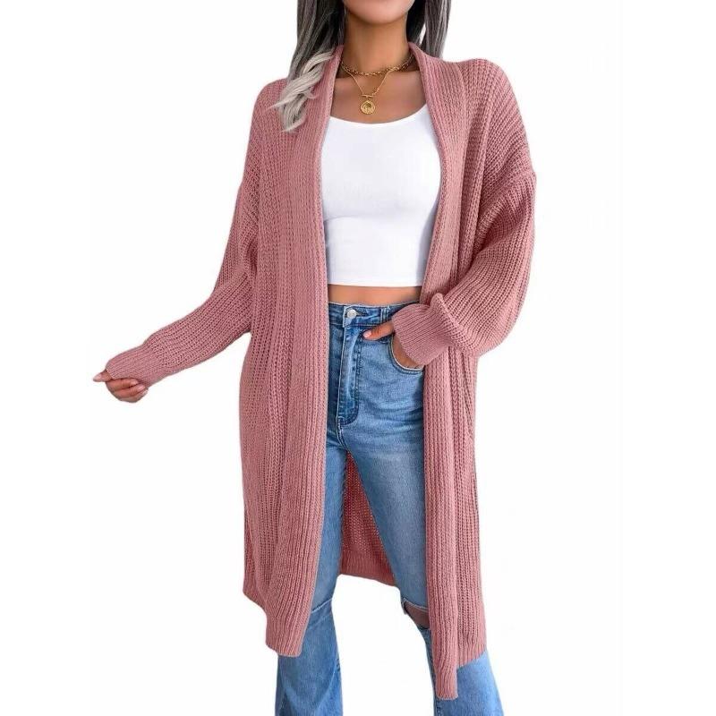 Gray temperament casual all-match lapel long cardigan, warm and comfortable sweater jacket in autumn and winter 9846