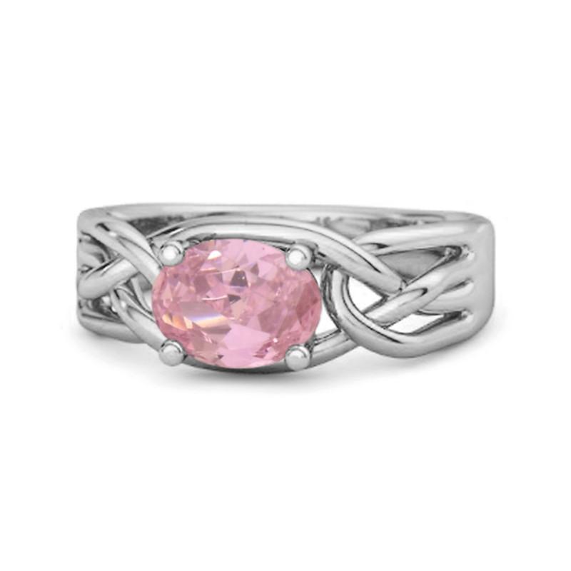 Pink Topaz Celtic Woven Band Ring - Sterling Silver