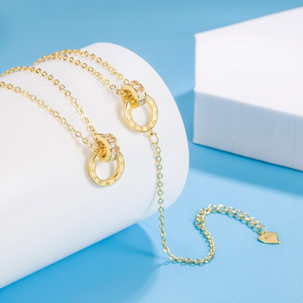 Romantic Elegant Roman Numeral Ring Necklace Bracelet Set Women's Premium Versatile Clavicle Chain Love Hand Jewelry