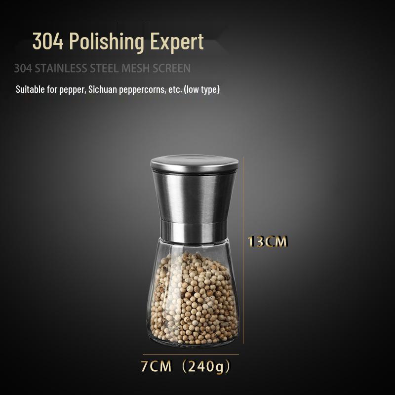 

304 Food Grade Pepper Grinder with Thickened Glass Body and Detachable Manual Grinding Bottle.