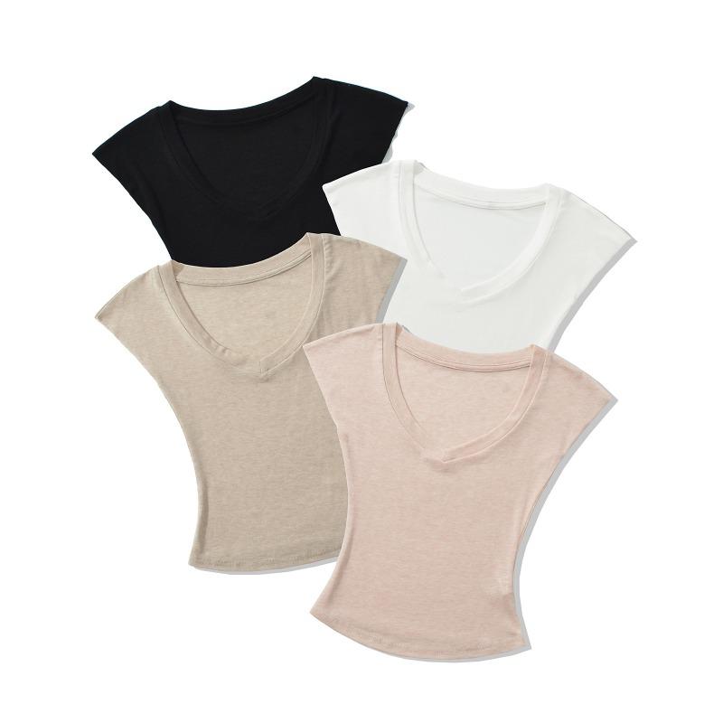 Summer new Spice Girl thin micro-transparent V-neck tencel short-sleeved top women's short slim-fitting waist T-shirt bottoming shirt