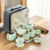 Chinese Kung Fu Travel Set, Ceramic Portable Teapot,Travel Tea Set Portable Outdoor Kung Fu Ceramic Teapot Plate Set