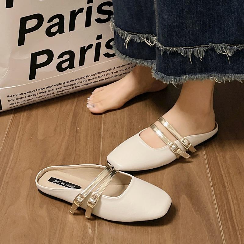 Women's Slippers Soft Sole Baotou Slippers Buckle New Style Comfortable Summer Women's Square Toe Casual Fashion Sandals
