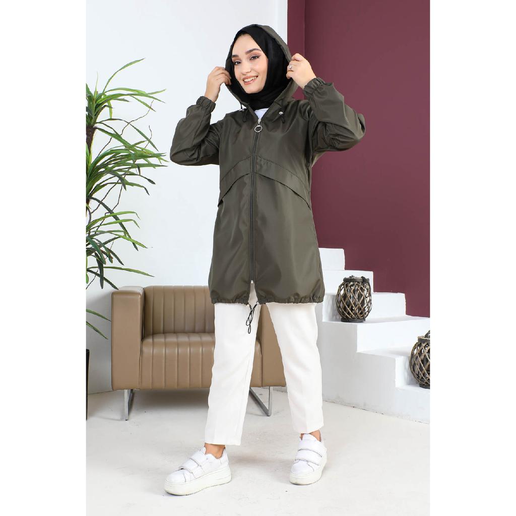 Trenci cu glugă cu fermoar negru