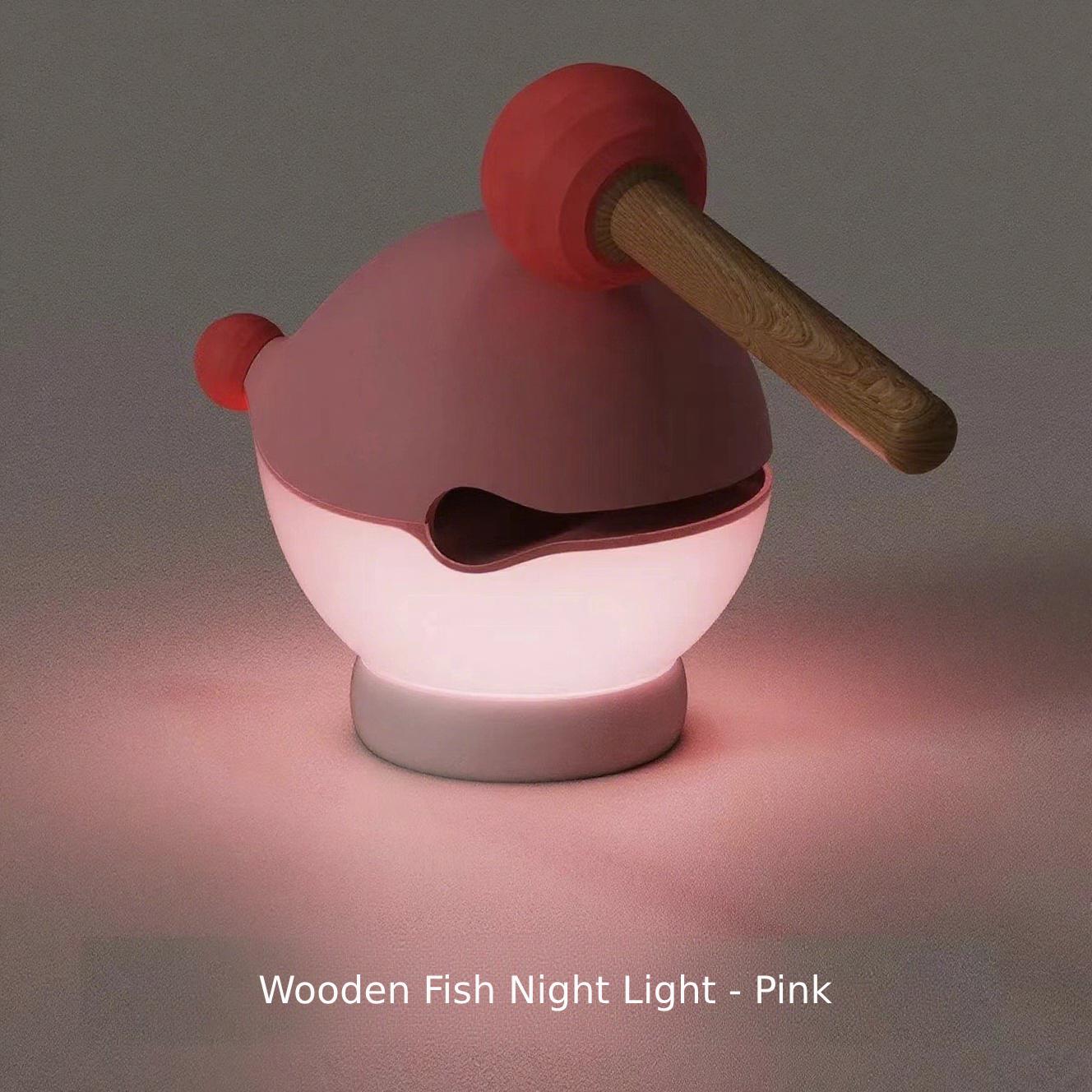 

Wooden Fish Night Light Knock Activated Color Changing Dimmable USB-C Rechargeable Mood Lamp for Stress Relief Kid Bedroom Decor розовый