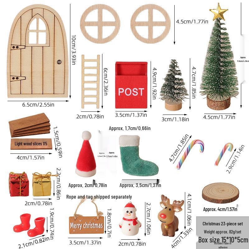 Miniature Wooden Dollhouse Door - Christmas Scene Gnome Prop Model