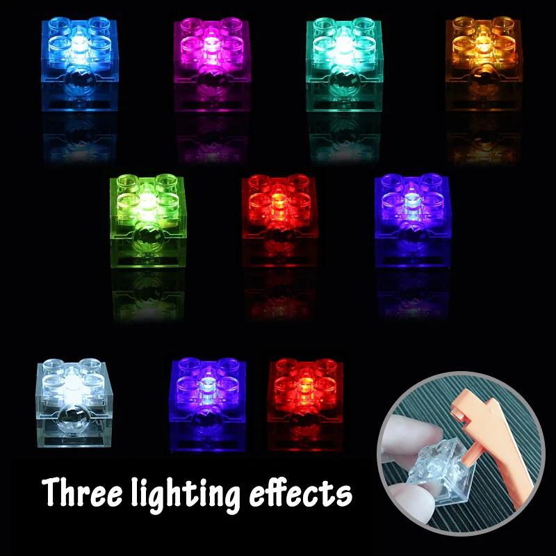 Non-Toxic 5Pcs 2X2 Dot Led Light Up Colorful Accessories Light-Emitting Classic Brick Building Blocks Compatible All Brands Light