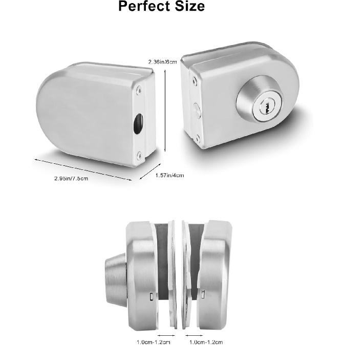 Stainless Steel Glass Door Lock, No Drill Anti-Theft Security Lock Glass Door Cabinet Lock with Keys Open/Close Home Hotel Bathroom, for