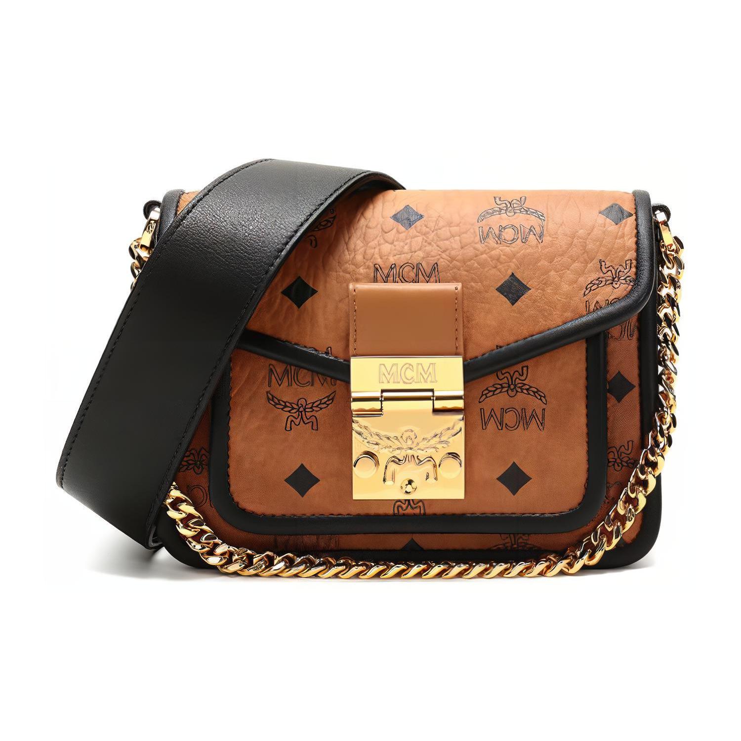 

New MCM Patricia Visetos Canvas Messenger Bag, Shoulder Bag, Crossbody Bag Mini Women s Brown Cognac MWRAAPA07CO001 18.0*8.1*12.4CM