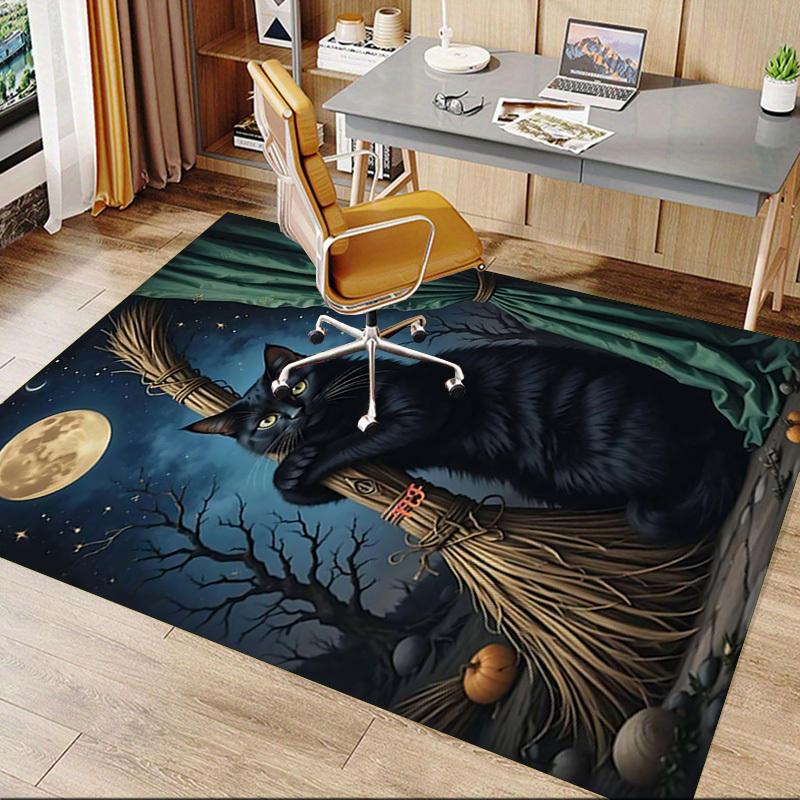 1pc Halloween Cat Carpet Anti Slip Polyester Floor Mat for office.Bedroom