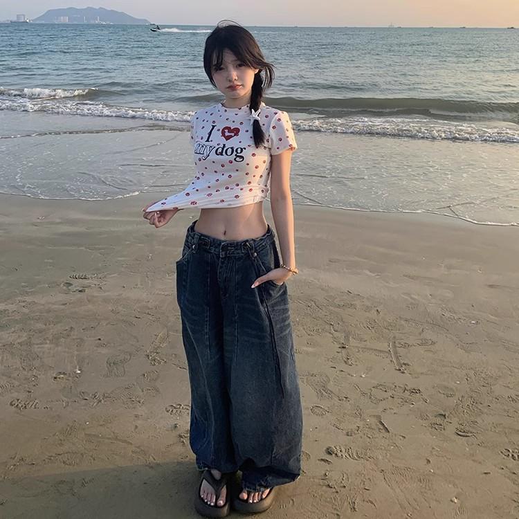 Summer cotton Women's t shirt cute letter print hot fix casual Slim Fit Round Neck Short Sleeve T-Shirts harajuku white y2k Top