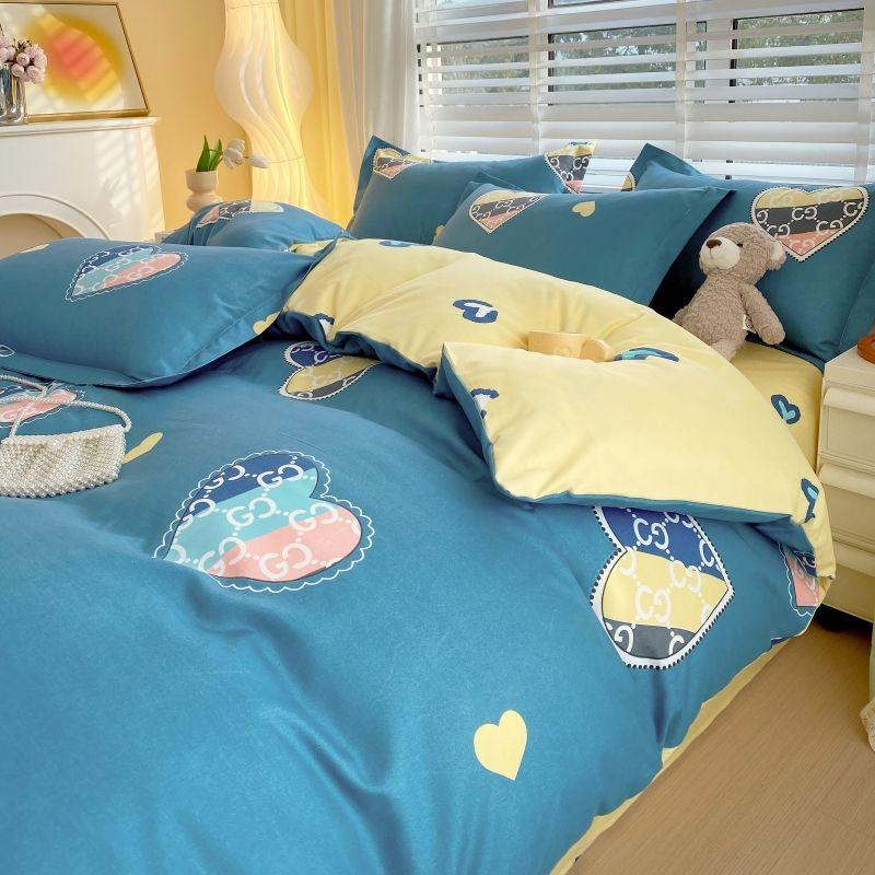Thickened Pure Abraded Four-piece Set, Single Double Skin-friendly Twill Bed Sheet, Quilt Cover, Dormitory Three-piece Set, Bedding