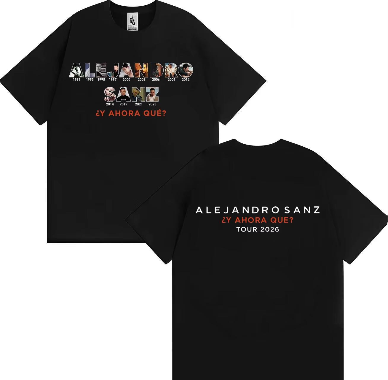 

Trendy Graphic Tops Singer Alejandro Sanz 2026 Spring summer Print Tee AestheticTshrit Mens Women Tees Casual Short Sleeve S