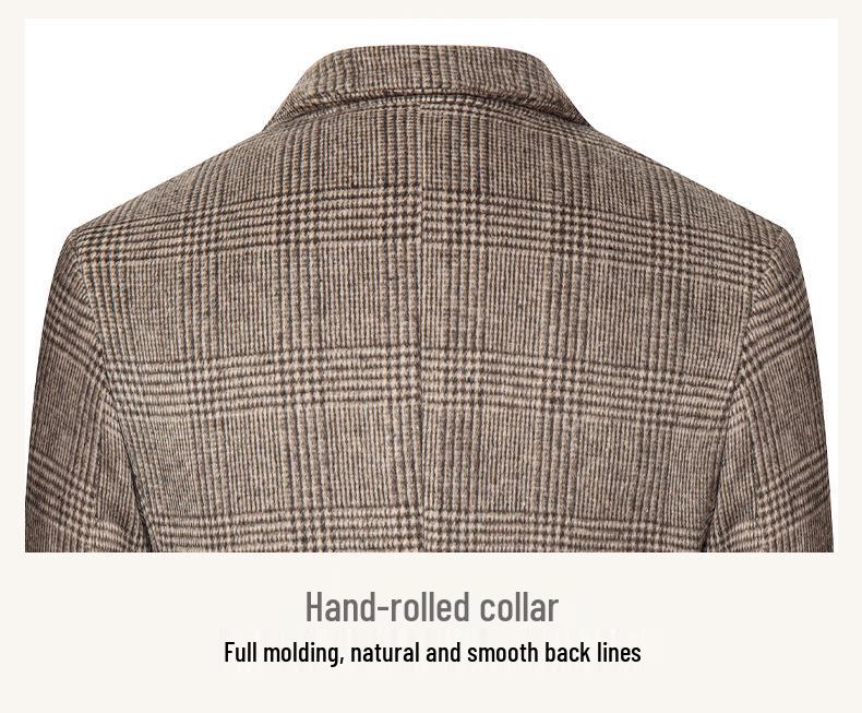 Yi Zhi Fan Men's Plaid Wool Coat - Mid-Length, Thickened Suit Collar Windbreaker