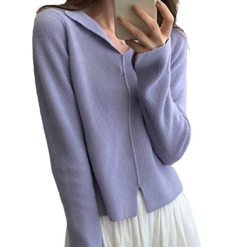 Autumn and winter new temperament gentle and thin knitted bottoming shirt women's solid color versatile pullover sweater inner top