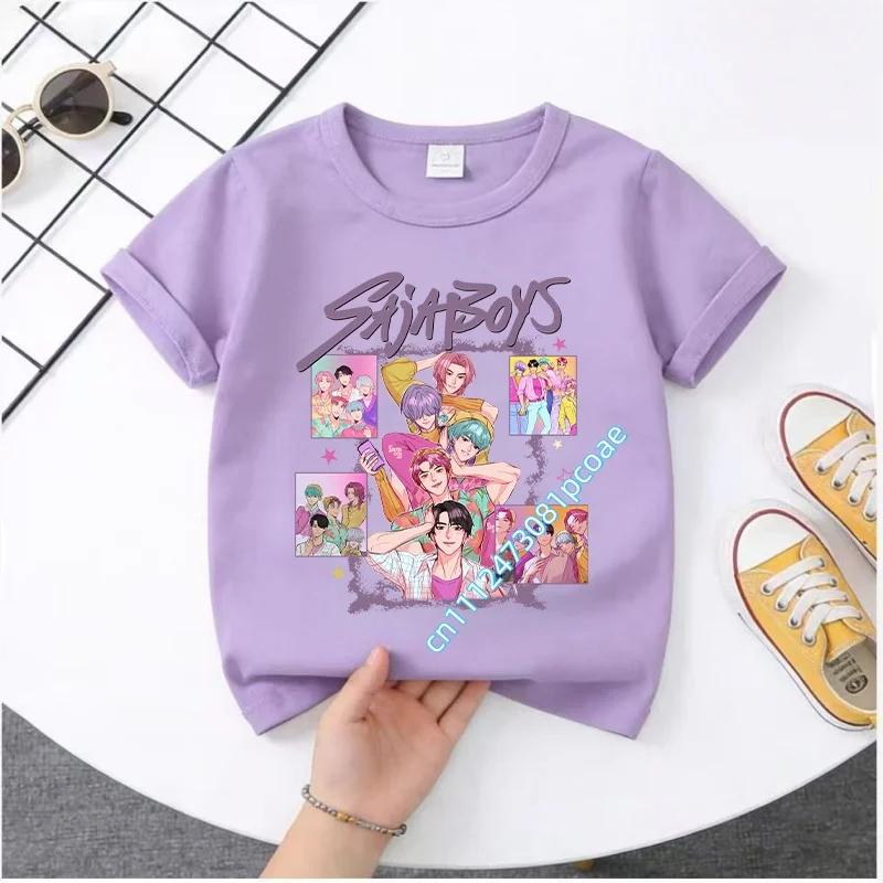 K-pop Demon Hunter Cartoon T-shirt, Summer Polyester T-shirt, Saja Children's Set, Gift, Baby and Children's Clothing for Summer