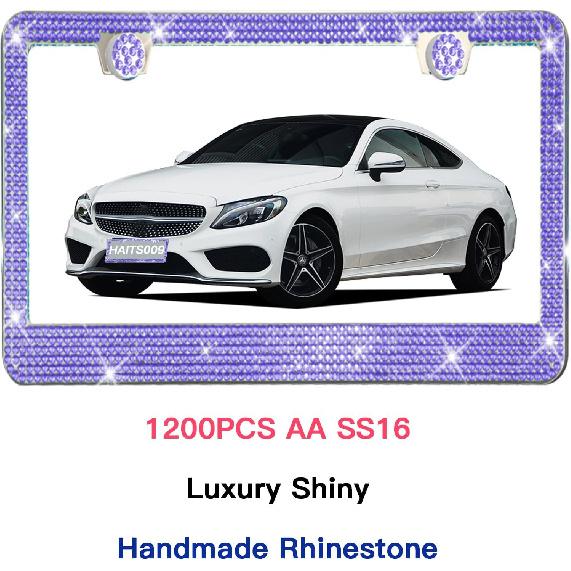 2 Pack License Plate Frames For Women, Sparkly Rhinestone Diamond Car Accessories With Glitter Crystal Caps (Purple (2PCS))