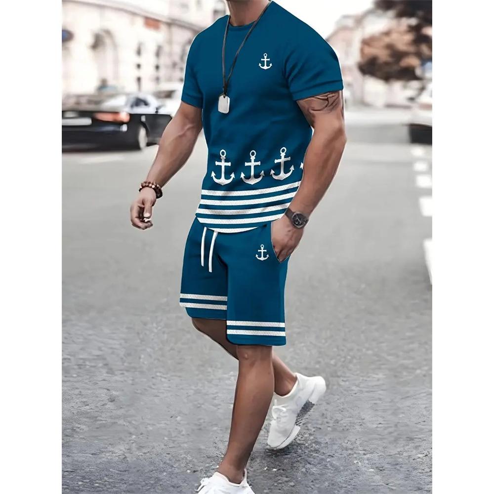 Set de pantaloni scurți de tricou la modă de vară, pentru bărbați, de stradă, cu mâneci scurte, cu mâneci scurte 3D.