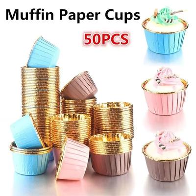 50Pcs Foil Muffin Cupcake Liner Cake Wrappers Holders Baking Cup Tray Case Cake Paper Cups Pastry Tools for Wedding Birthday