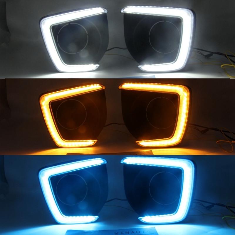 LED Daytime Running Lights For Suzuki Jimny 2012-2018 DRL Turn Signal Fog Lamps, White+Yellow+Blue Light-A58X