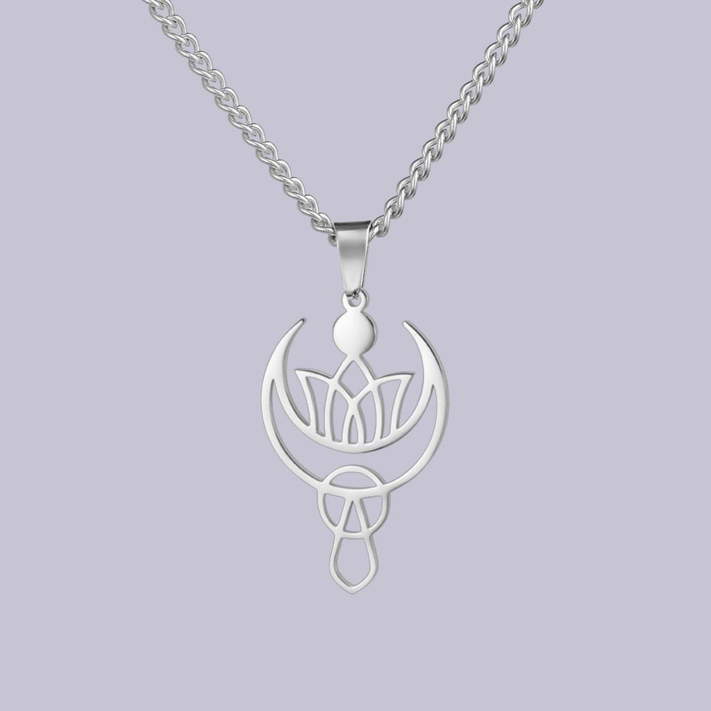 Crescent Moon Lotus Pendant Mace Necklace for Women Stainless Steel Jewelry Neck Link Chain Valentine's Day Christmas Gifts New