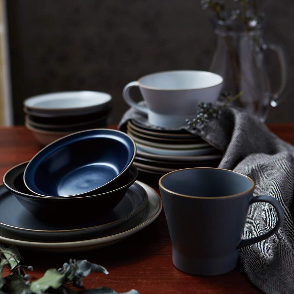 TAMAKI Curry and Pasta Plate, Edge Line, Gray, Diameter 21cm x Height 4.6cm, 700ml Capacity, Microwave and Dishwasher Safe, T-788677