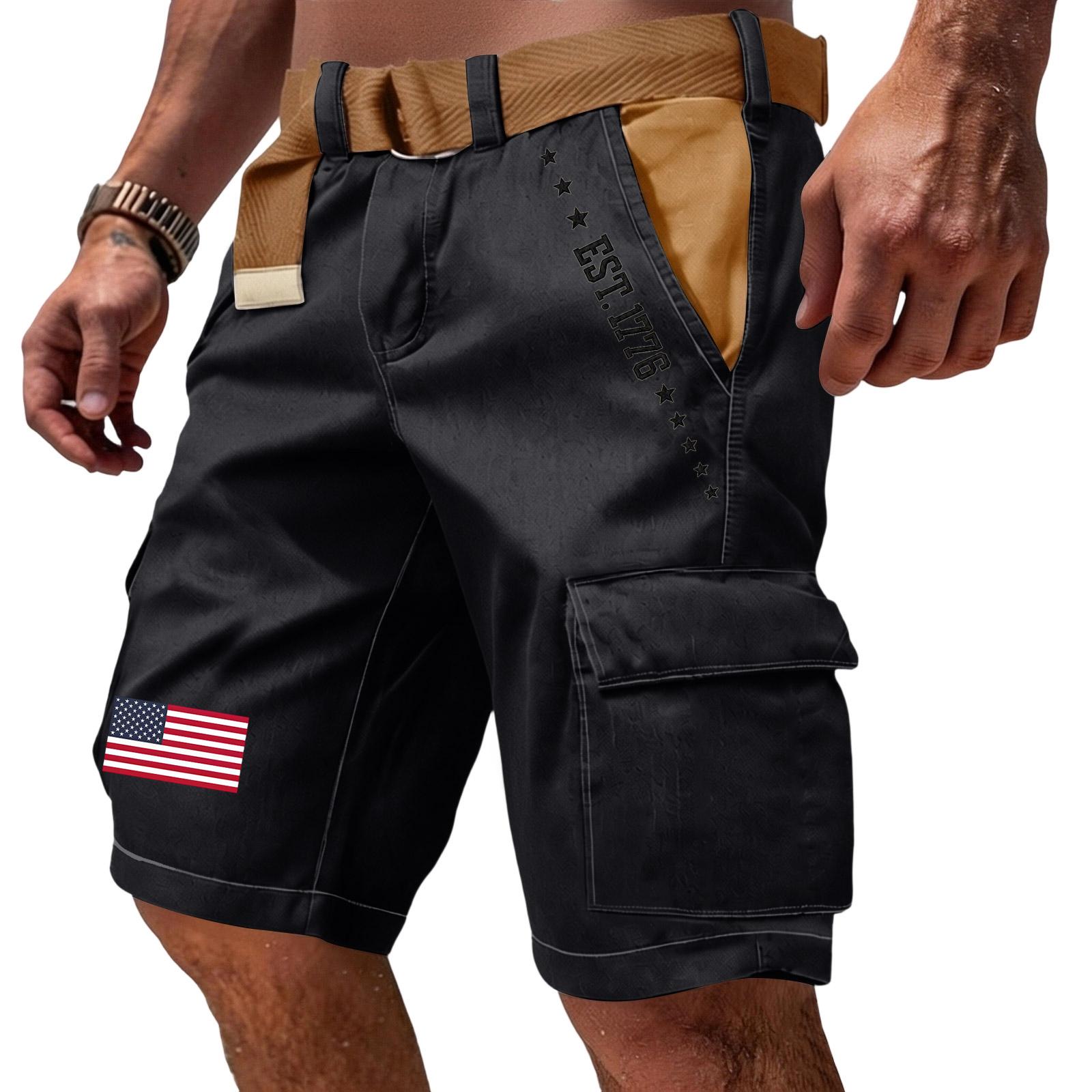 

Men’s Casual Multi Pocket Cargo Shorts with Flag Letter Print Relaxed Shorts for Outdoor Activities Work Hiking XL чёрный