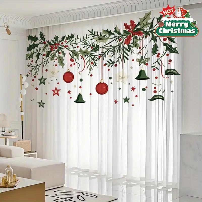 2 pezzi Tende di Natale con ramo di pino e palline colorate, con design a tasca per bastone, adatte per la decorazione in varie scene