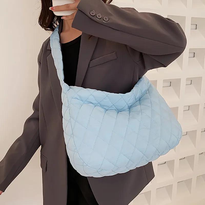 Winter Lingge Embroidery Shoulder Bag for Women Fashi Space Padded Cott Handbag Clutch Ladies Feather Down Big Tote Bags