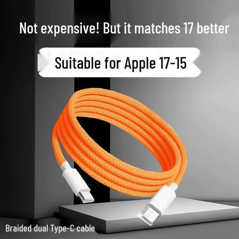 

Dual Type-C Braided Charging Cable, 60W/100W, Compatible with Apple 15/16/17, PD Fast Charge, Orange 1m Fast Charging Cable (C-C) (Orange)