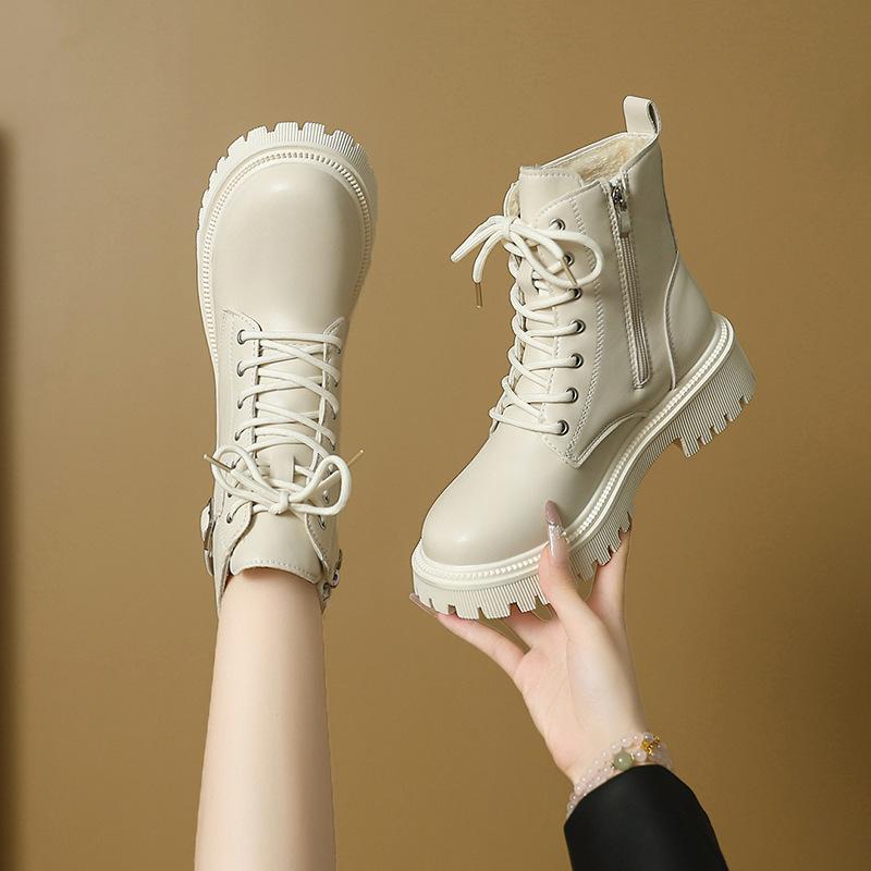 British Style Solid Color Double Zipper Velvet Martin Boots 2025 Autumn and Winter New Personality Trend Comfortable Warm Women's Boots