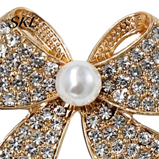 Electroplated Bow Accessory Brooch Pin, 3D Design with Imitation Pearl, Pin Strong Buckle Badge for Coats Shirts Bags Accessories Anti-oxidation