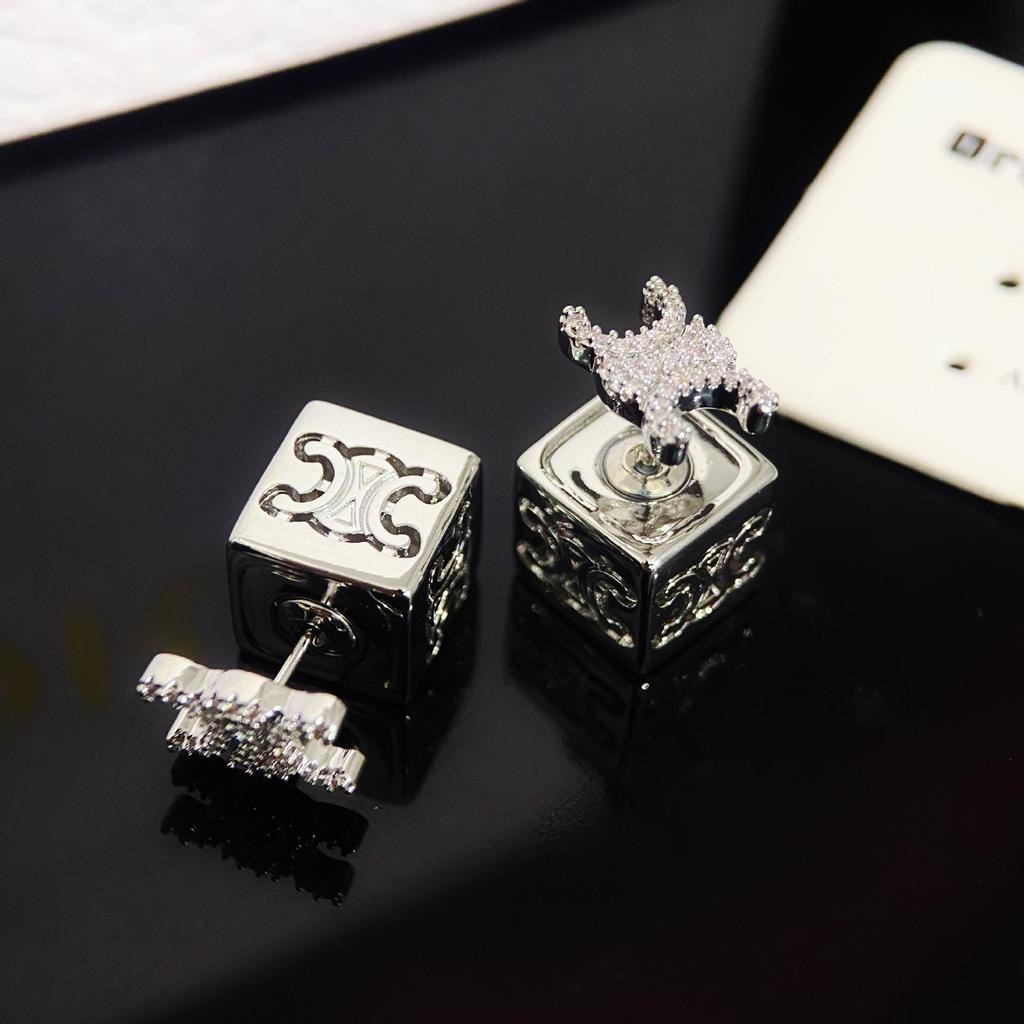 CEL Arc de Triomphe Full Diamond 3D Square Convertible Earrings - Light Luxury & Unique Style