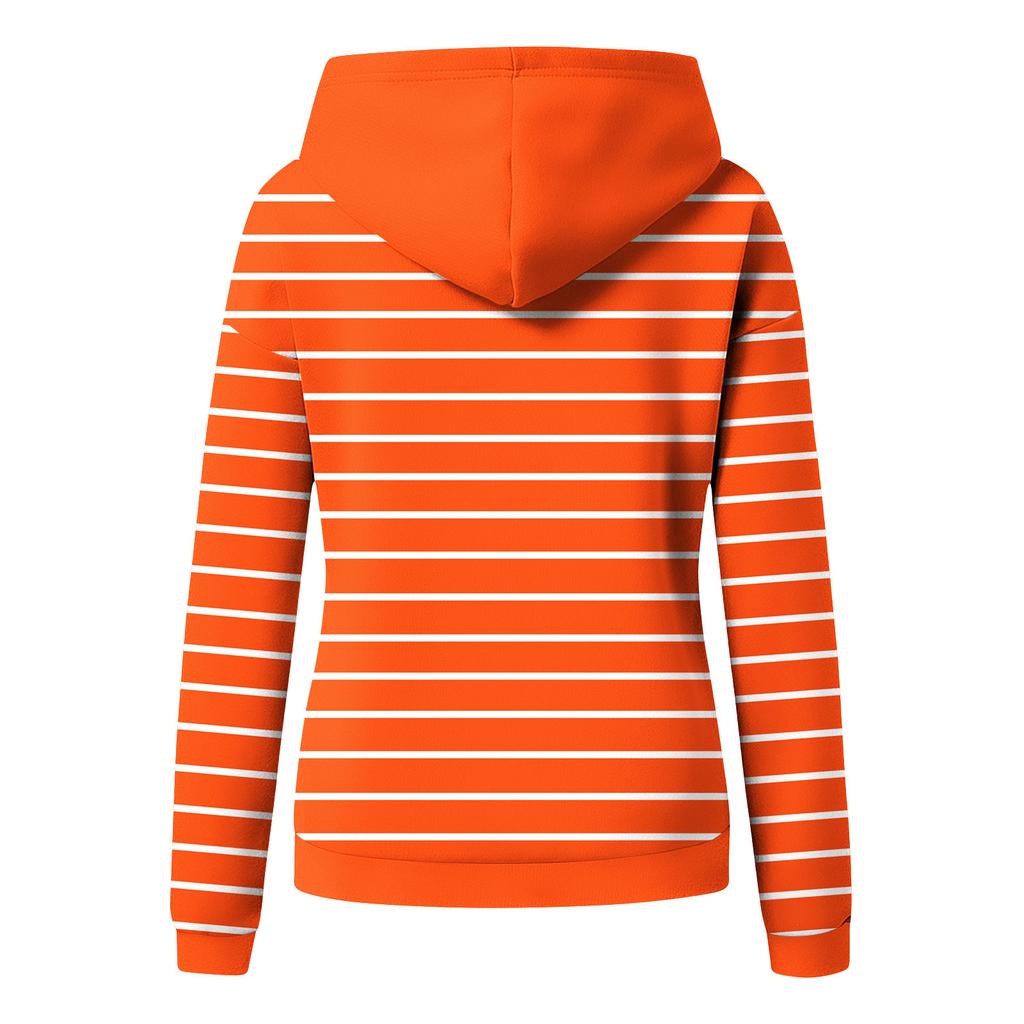 Damen Brustplissiertes Langarm-Kapuzensweatshirt mit vertikalen Streifen