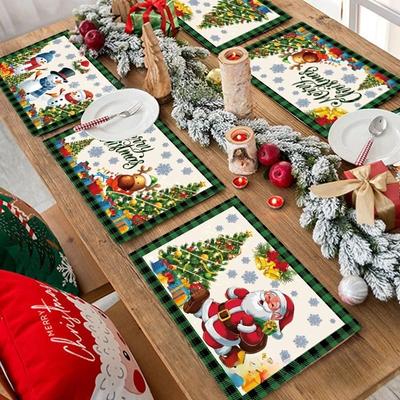 4/6/8 ks Nový vánoční prostírání Festivalová dekorační sada Santa Claus Lněné podložky na stolní nádobí Ubrus pro vánoční oslavy