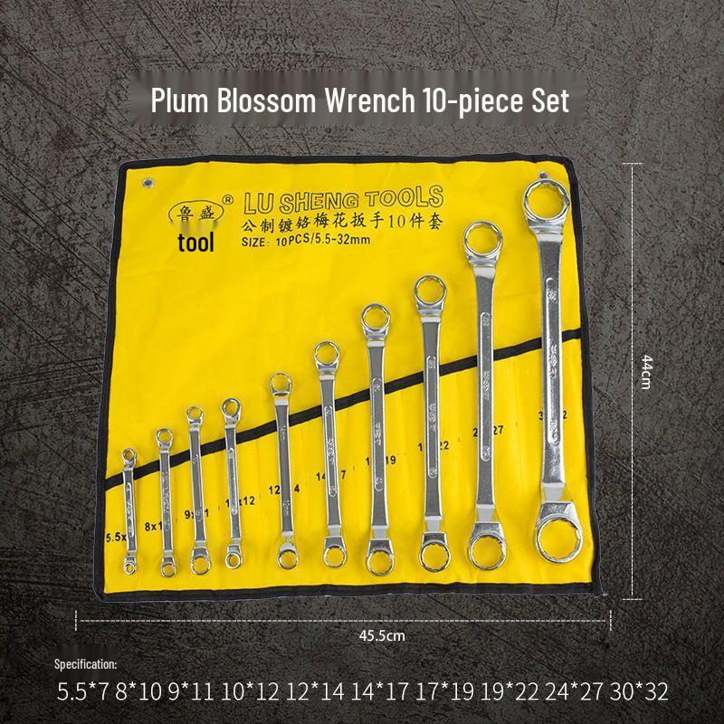 14-Piece Plum Blossom Open-End Double Wrench Set with Hanging Bag