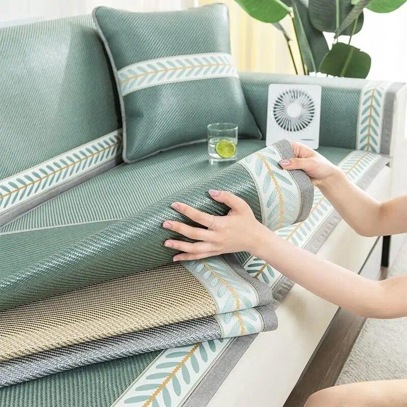 Summer Mosquito Repellent Cold Mat Sofa Cushion Cover Ice Silk Anti Slip Sofa Cover Fabric Cushion Living Room Sofa Decor