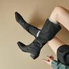 Grey Black Women Knee High Boots High Square Heel Small Big Size 32 48