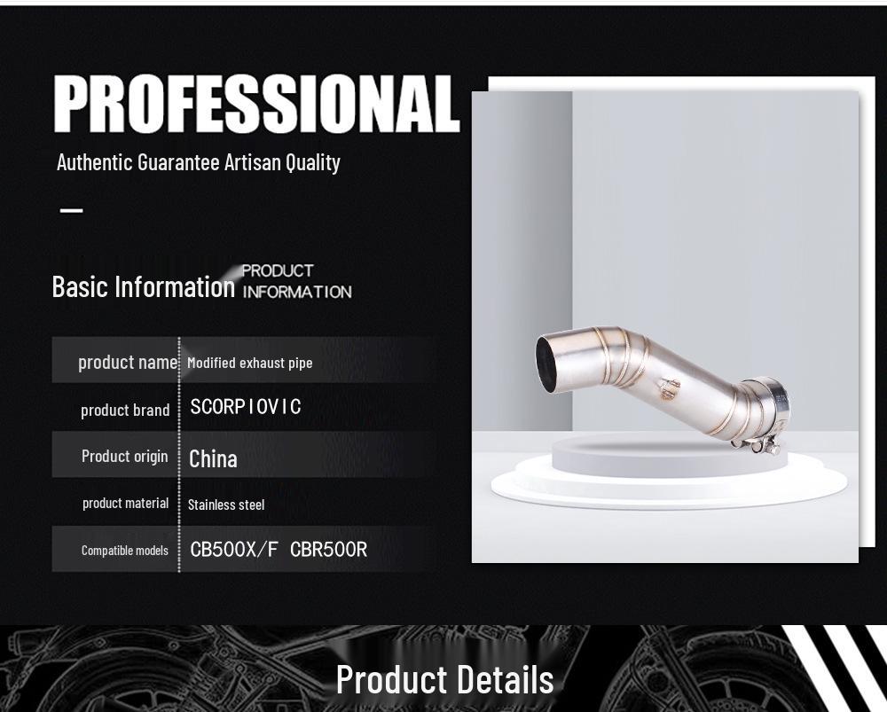 CBR500/CB500F Stainless Steel Mid-Section Exhaust Pipe: Easy Installation, Non-Destructive Mod.