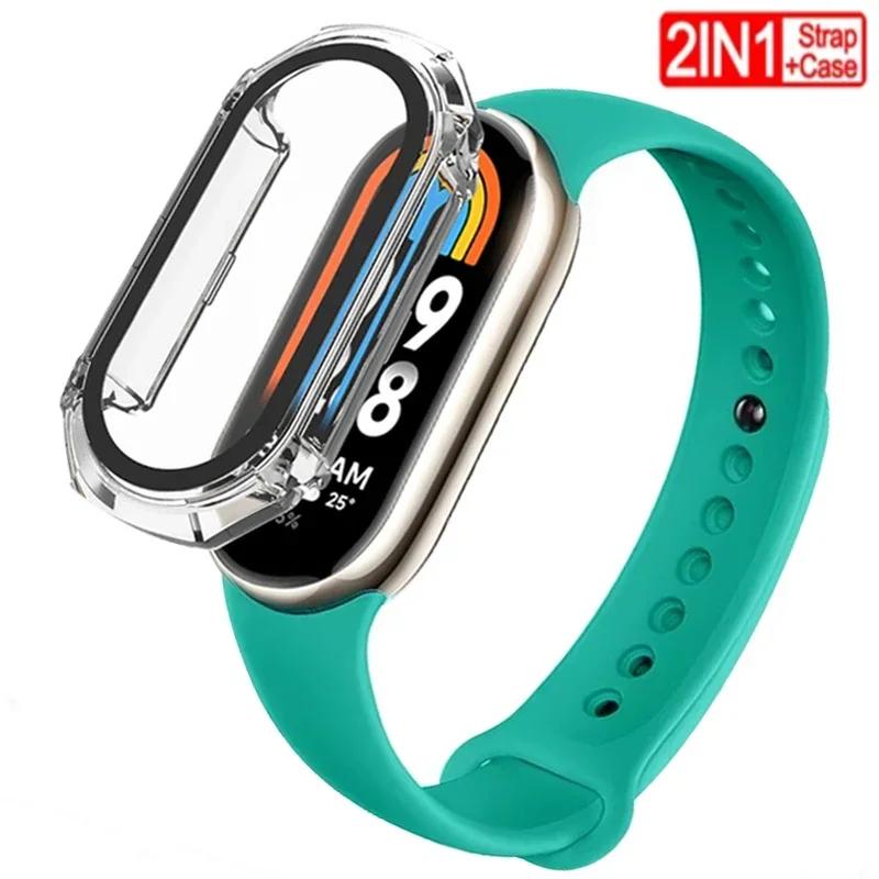 2 PACK Silicone Strap+case For Xiaomi Mi band 8 Replacement miband8 sport Bracelet Accessories smart band 8 waterproof cover